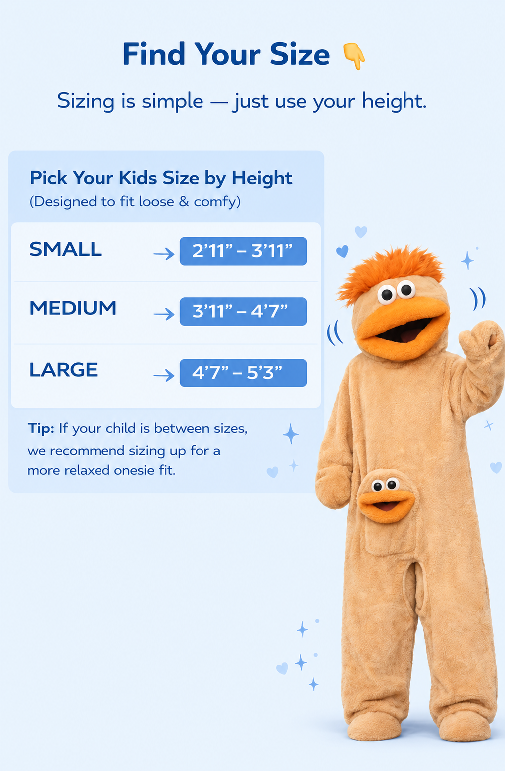 Kids sizing chart by height